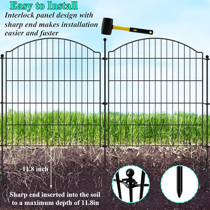 Decorative Garden Fences 32in x 12ft, 5 Pack Outdoor Fencing Animal Barrier Dog Border, Metal Wire Fence Panels for Garden Decor, Flower Bed Edging Borders for No Dig Patio Yard
