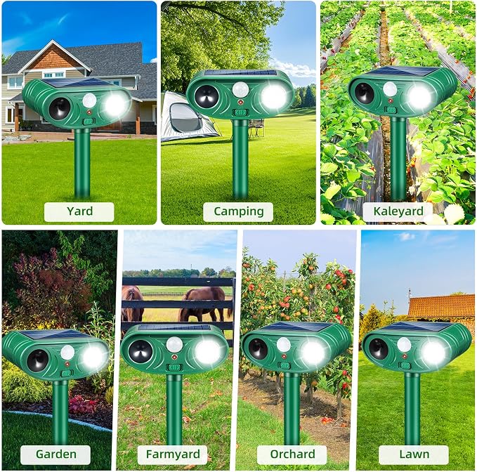 2026 Upgraded Solar Animal Repellent Outdoor 2 Pack – Ultrasonic Deer Deterrent Devices with Motion Sensor Strobe Light, IP65 Waterproof Cat Raccoon Rabbit Squirrel Repeller to Protect Yard Garden