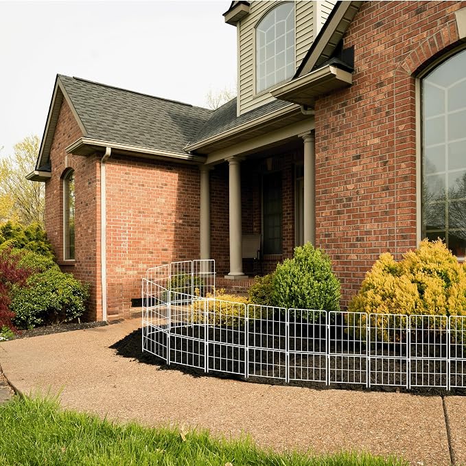 ShopLaLa Decorative Garden Fence Outdoor (10 Panels) 12.5in(L) x 31in(H) Animal Barrier Fencing Rustproof White Classic Metal Wire Flower Edging for Landscape, Small Dog Fences Backyard Patio Decor