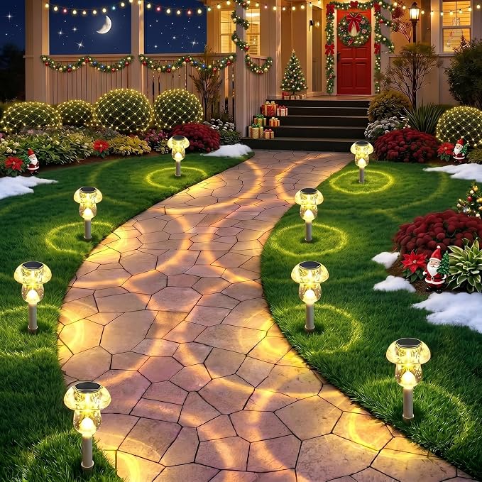 Benany Solar Lights Outdoor, 16 Pack Mushroom Lights Outside Waterproof, Solar Powered LED Lighting for Garden, Yard, Landscape, Path, Pathway, Lawn, Walkway, Driveway, Backyard Decor (Warm White)