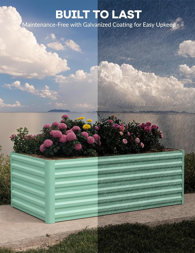 GarveeLife 8x4x2 ft Galvanized Raised Garden Bed, 24" Tall Metal Planter Box for Flowers Vegetables, Rust-Resistant Raised Garden Beds for Gardening, Easy Assembly Outdoor Garden Box & Planters,Green