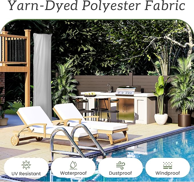 Patio Umbrella Cover Waterproof UV Resistant Outdoor Cantilever Umbrella Covers with Zipper and Rod, Foggy Grey