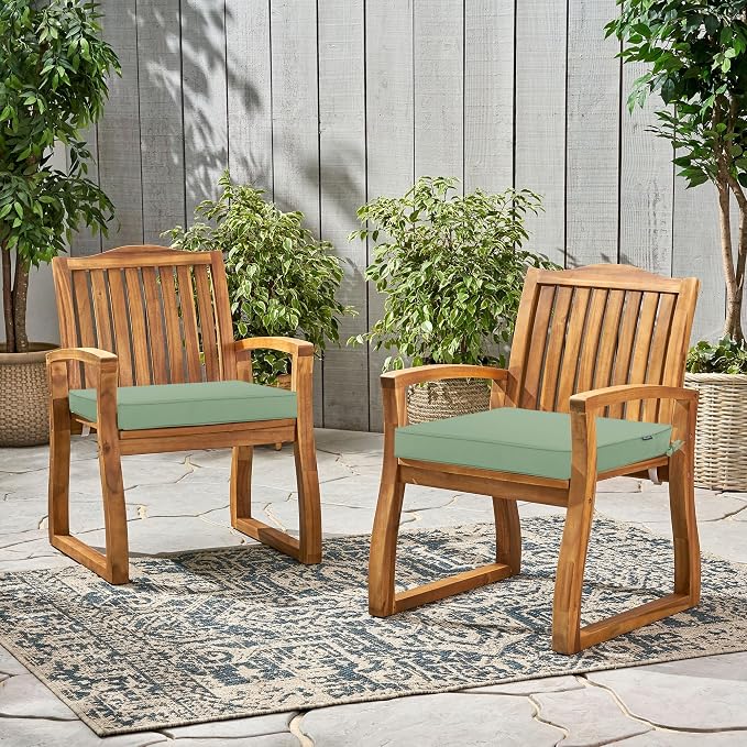 Outdoor Chair Cushions 19 x 19 Inch Water Resistant Patio Chair Cushions with Tie 3 Year Color Fastness Thick Outdoor Seat Cushion for Garden Lawn Patio Furniture Sage Green Set of 2