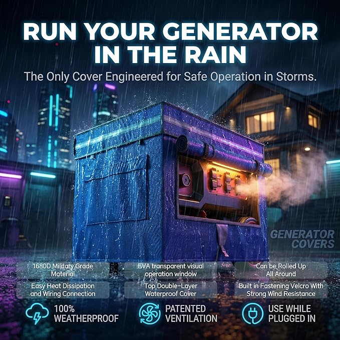 Generator Covers, Generator Covers While Running, 32X24X24 inches, Top Can be Opened, With Tool Bag and Visual Operation Window, Suitable for 3000W-12000W Frame Generator, Blue