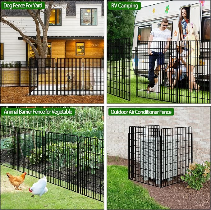 5 Panels Garden Fencing Animal Barrier with Lock, 40 in(H) X 12 ft(L) Dog Fence Outdoor for Yard Rustproof No Dig Decorative Tall Garden Fence Metal Wire Panel Border Rabbit Ground Stakes Fencing