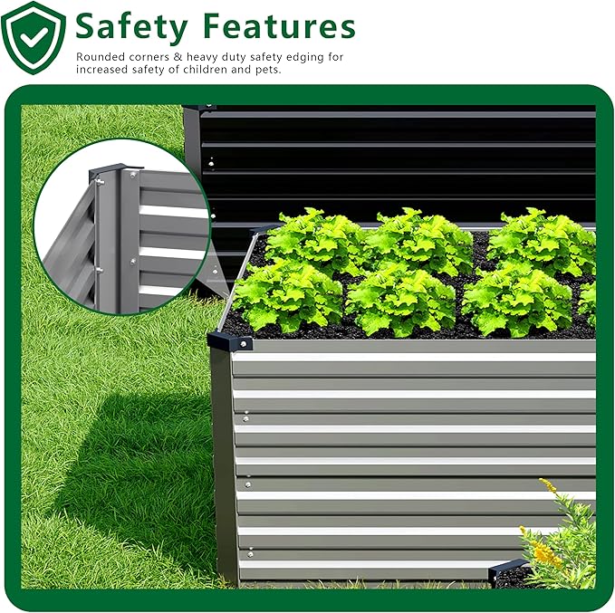 DIIYIV 12x2x2FT Galvanized Raised Garden Bed Kit,Vegetable Plant Boxes-Rectangle Metal Flower Box,Large Planter Raised Beds Outdoor Garden for Planting,Fruit,Herb-Silver