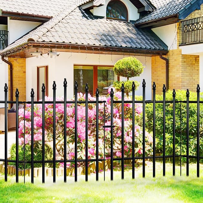 Thealyn Metal Garden Fence Panels 32" H x 24" W (4 Panels + 1 Gate, 10 Ft Total) No Digging Decorative Garden Border Fence, Rust-Resistant Black Landscape Edging for Flower Beds, Yard, Patio