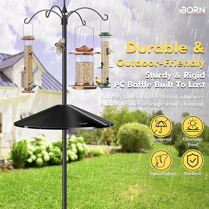 iBorn Squirrel Baffle for Bird Feeder Pole, 19.5” Oversized Baffle, Squirrel Defender, Bird Feeder for Outdoors Protector, Polycarbonate(PC), Pack of 2, Black