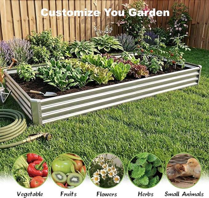 8x4x1ft (2 Pack) Raised Garden Bed Kit, Galvanized Planter Box Outdoor, Metal Raised Garden Beds for Flower,Vegetables, Herb,Silver