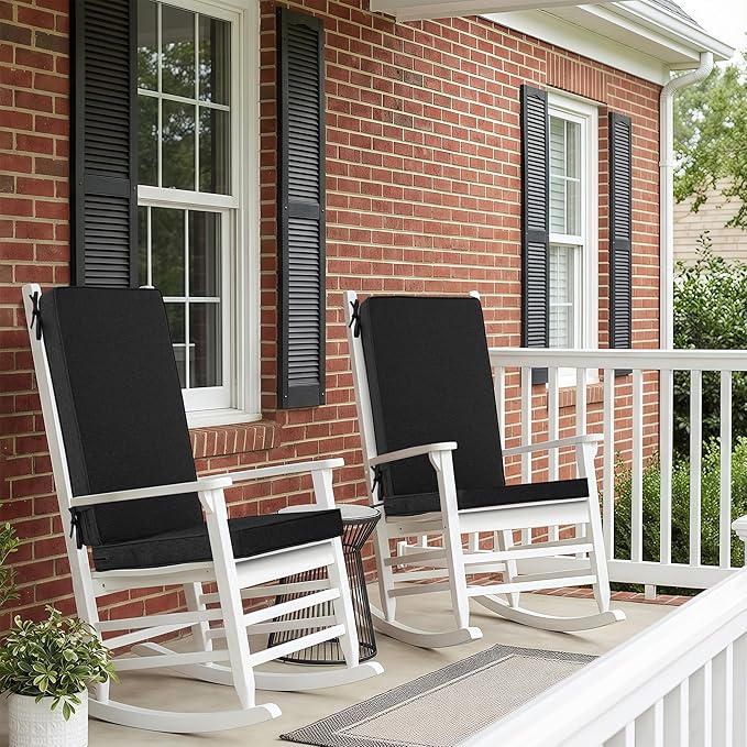Outdoor Chair Cushions 20x20, Water-Resistant & Fade-Resistant, Patio Furniture Lawn Dining Chair Seat Replacement with High Back, Ties Zipper, Removable Cover, Set of 6, Black