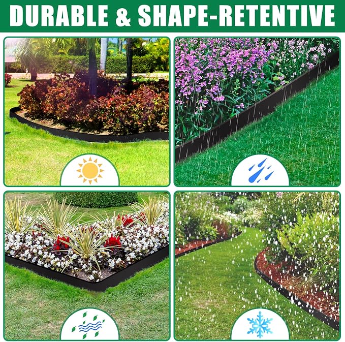 Landscape Edging Border - 3”x80’ Garden Edging Border with 100 Stakes, No Dig Lawn Edging for Landscaping for Garden Bed, Thickened Top Edge Flexible Flower Bed Border Edging for Outdoor