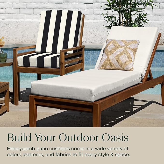Honeycomb Outdoor Chaise Lounge Cushion for Patio Furniture, Water & Fade Resistant, Removable Cover, 21.5 x 70, Heritage Textured Solid Bone