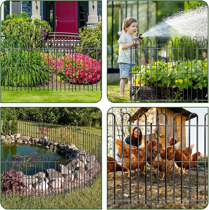 25 Panels Decorative Garden Fence, 50ft X 32in Rustproof Metal Animal Barrier Fence, No Dig Fence Garden Fence, Arched Flower Bed Edging Ornamental Wire Border Fencing for Outdoor Yard, Patio Decor