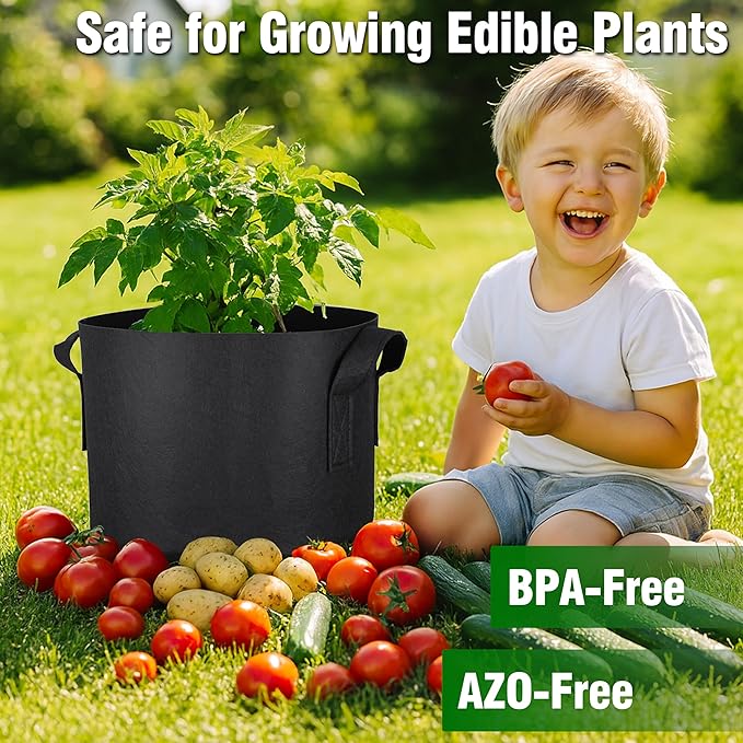 12-Pack 1 Gallon Nonwoven Grow Bags, Heavy Duty Aeration Fabric Pots with Durable Handles, Come with 12 Pcs Plant Labels