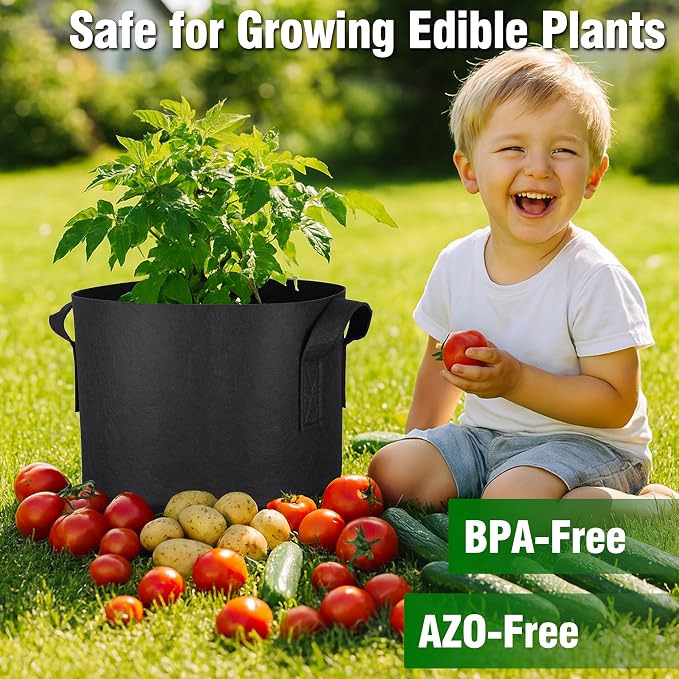 12-Pack 7 Gallon Grow Bags, Heavy Duty Fabric Pots with Handles, Reusable Plant Bags for Vegetable, Herbs & Flowers, BPA-Free, Breathable, Durable