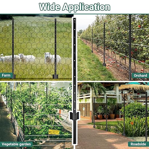 Metal Fence Posts 4 FT Black, 10 Pack Heavy Duty U Posts, No Dig T Posts for Fences Wire Mesh, Perfect for Temporary Fencing, Electric Fence Wire, Corner Anchor