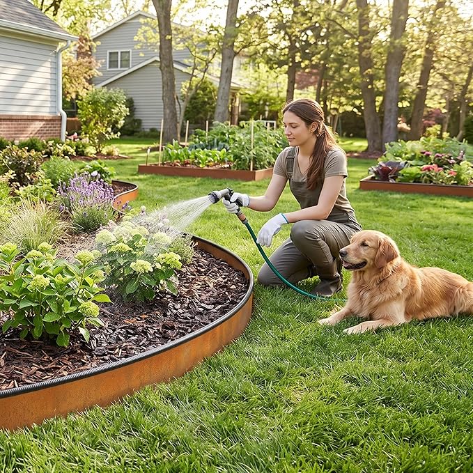 Worth Garden 6-Pack Cor-Ten Steel Landscape Edging with Black Protection Strips - Rust Patina Finish 40" L x 8" H (20Ft Total) - Hammer-in 14-Gauge Metal Corten Lawn Yard Edging Border w/ 7 Clips