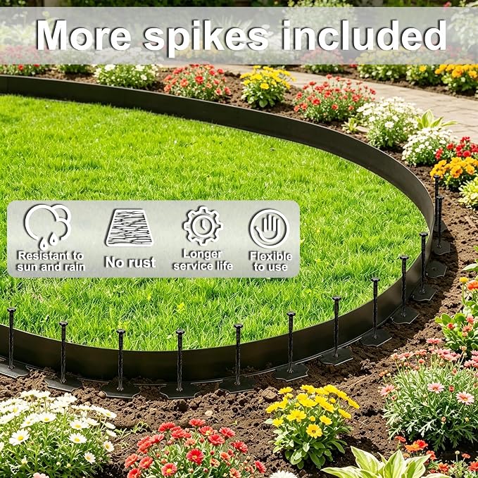 3 Inch x 50FT Garden Edging Border, Plastic Edging for Landscaping with 75pcs Spikes