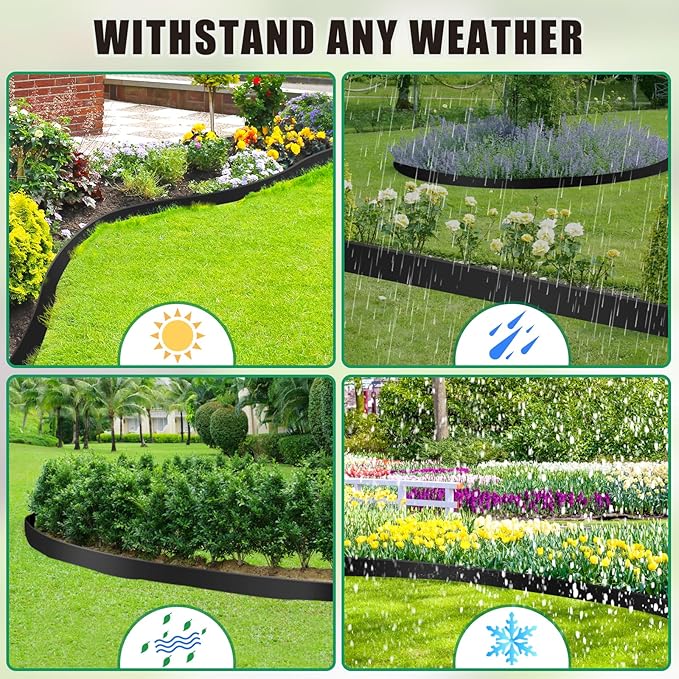 Landscape Edging Border - 4” x 20’ Edging for Landscaping with 20 Stakes, Thickened Top Edge (0.15”) No Dig Lawn Edging for Garden Border, Flexible Flower Bed Edging Borders for Yard, Walkway