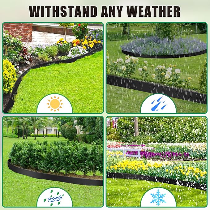 Landscape Edging Border- 40FT 4IN Tall Garden Edging Border with 40 Stakes, No Dig Lawn Edging for Landscaping for Garden Bed, Yard, Thickened Top Edge (0.15”) Flower Bed Border Edging for Outdoor
