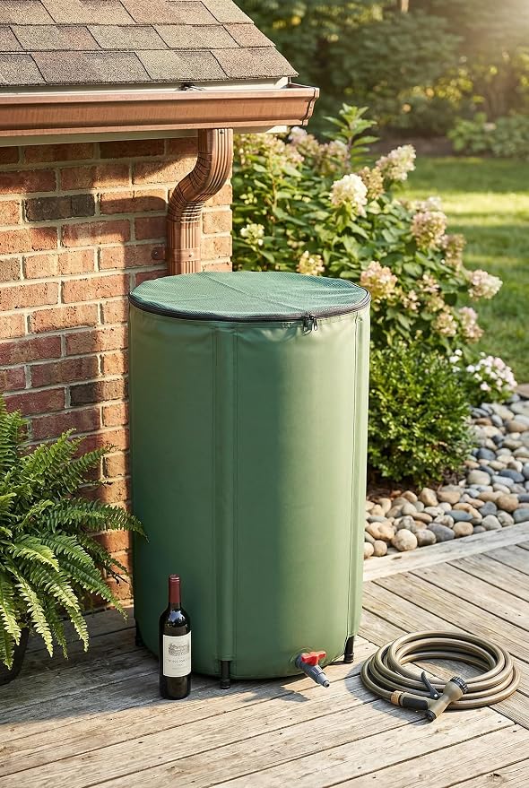 Rain Water Collection Barrel Water Storage Tank with Spigot, Hose and Portable Bucket, Large Plastic Collapsible Rain Catcher Catchment System to Collect Rainwater from Gutter (27Gallon=100L)