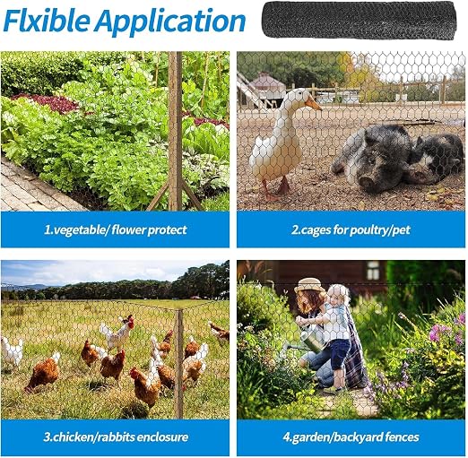 1/2 Inch Black Wire Mesh Roll - 60'' x 100' Chicken Wire Fence, 20 Gauge Hardware Cloth Poultry Netting for Garden/Animal Barrier/Rabbit/Floral/Chicken Coop/DIY Projects