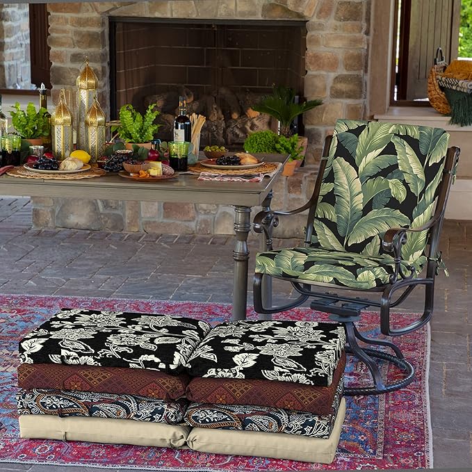 ARDEN Outdoor Midback Chair Cushion, 18 x 16.5, Water Repellent, Fade Resistant 18 x 16.5, Onyx Cebu