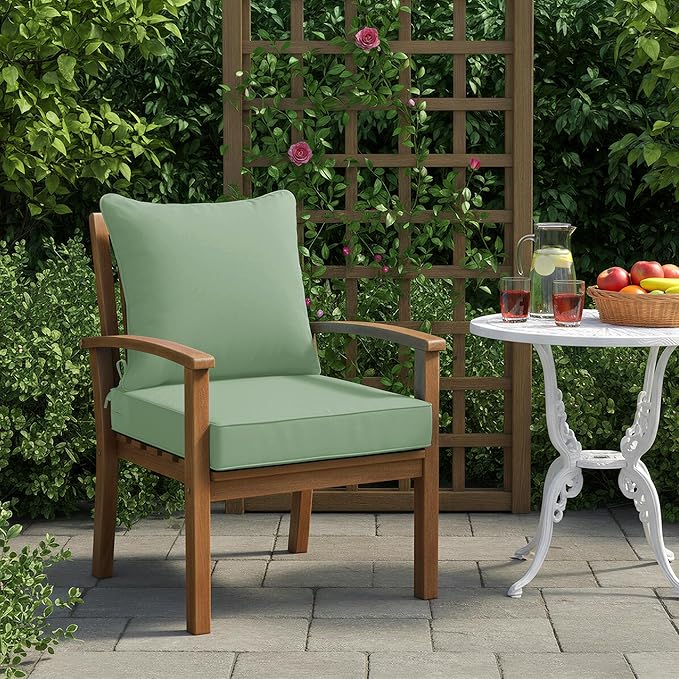 Summsun Outdoor Cushions for Patio Furniture, Double-Sided Waterproof Backrest and Deep Seat Cushion Set with Removable Cover, 22 x 22 Inch, Sage Green, 1 Set
