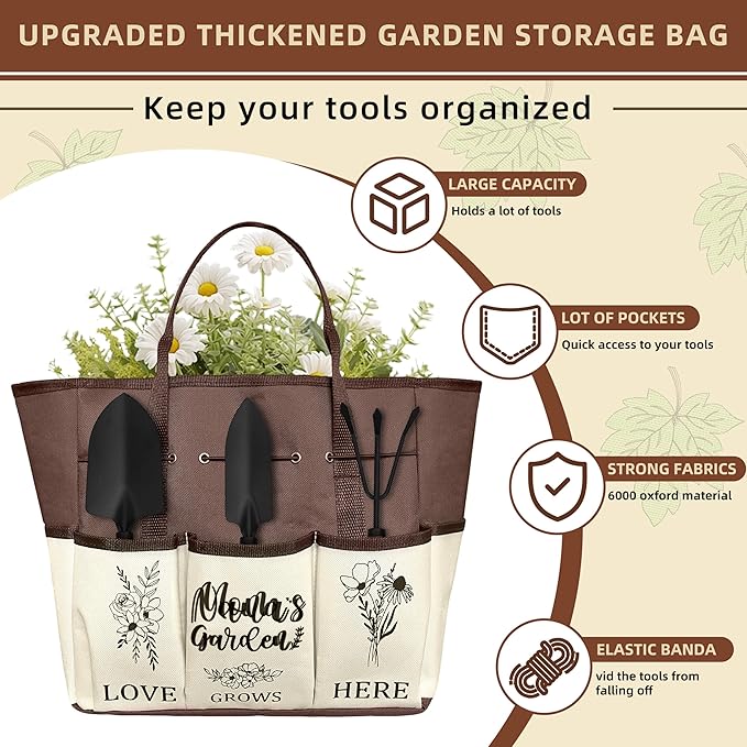 Mom Gifts, Mothers Day Garden Kit Gifts for Mom from Daughter Gardening Tools and Durable Garden Tools Organizer Tote, Ideal Gardening Set for Women on Plant Lover Birthday Present Brown