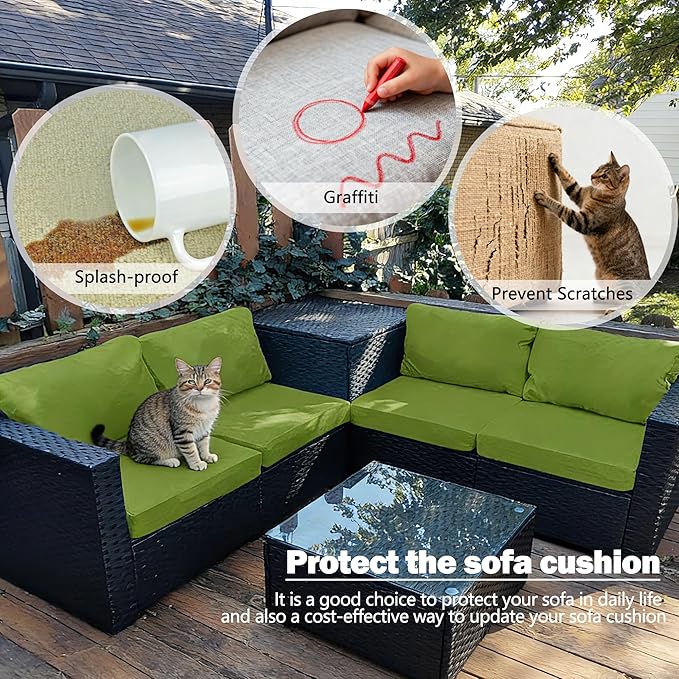 Sqodok Patio Cushion Covers Replacement, Deep Seat Patio Cushions Cover Set of 4, Waterproof Seat and Back Cushions Cover for Outdoor Furniture Chair, Sofa, Couch