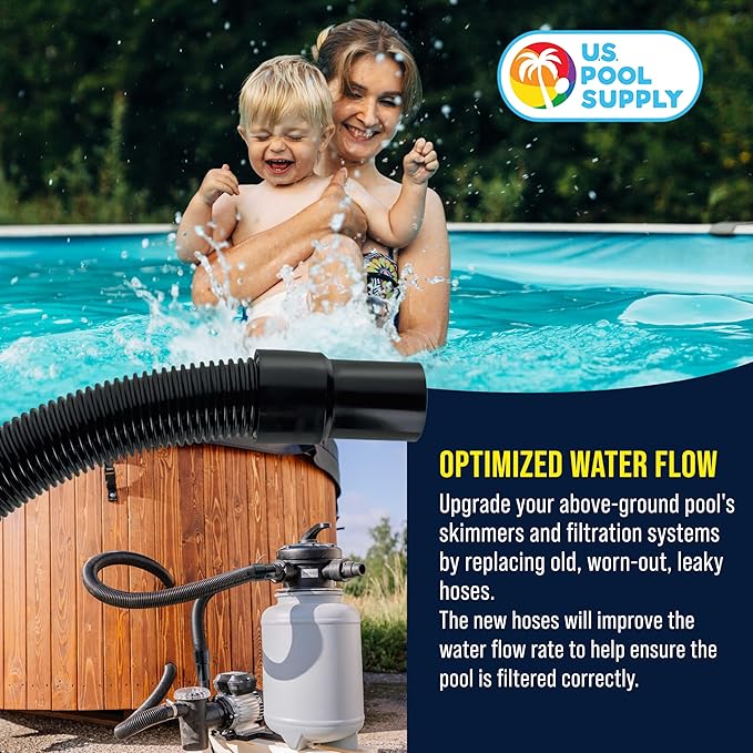 U.S. Pool Supply 9 Foot Heavy-Duty Above Ground Pool Hose, 1.5" - Black Replacement Filter Connecting Hose, Flexible Spiral Wound EVA - Compatible with Intex for Pool Filter Pumps - Skimmer Pump