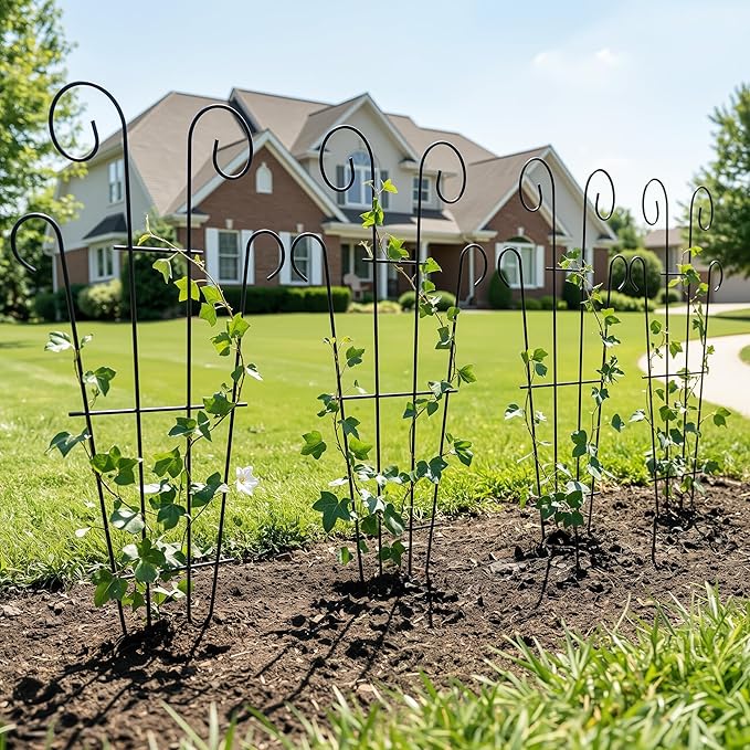 Thealyn 4 Pack 23 Inch Plant Trellis for Potted Plants, Metal Garden Trellis for Climbing Plants, Indoor Outdoor Decorative Vine Support for Pots, Wave Shape, Black