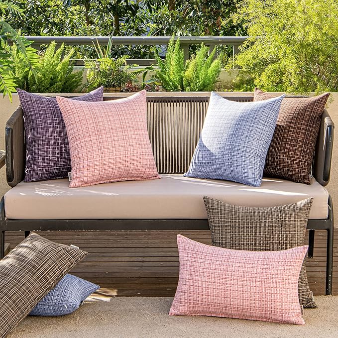 MIULEE Outdoor Waterproof Throw Pillow Covers Decorative Farmhouse Water Resistant Cushion Covers for Tent Patio Garden Couch Sofa Pack of 2, 12x20 Inch Pink