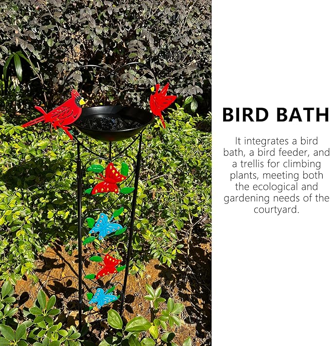 Bird Feeder with Garden Trellis for Climbing Plants Outdoor, Bird Bath with Metal Butterfly Decor for Garden Wild Birds