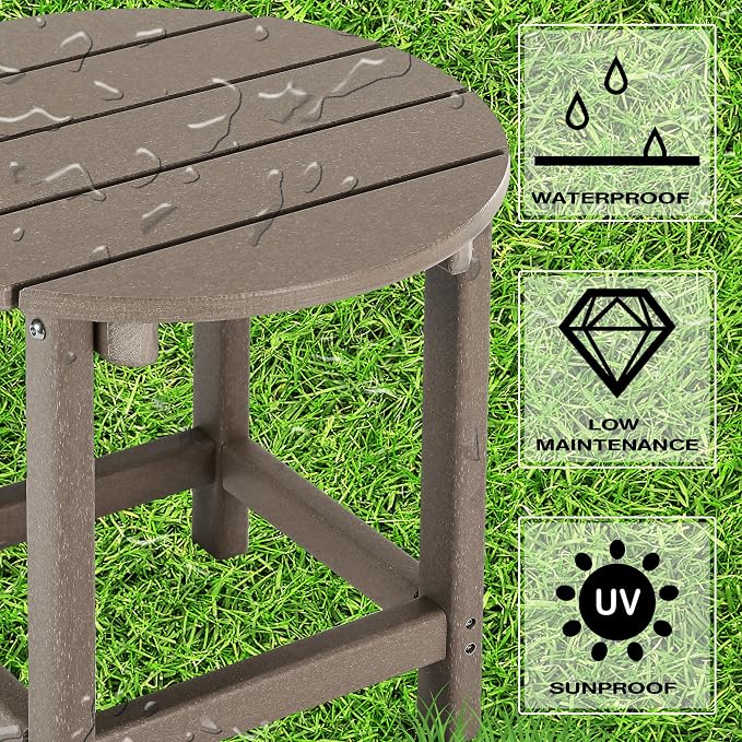 LZRS Adirondack Patio Side Table End Table, Outdoor Coffee Tables for Patio, Backyard,Pool, Indoor Companion, Easy Maintenance & Weather Resistant(Oak)