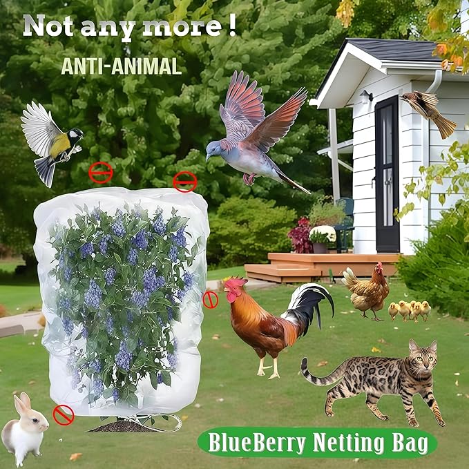2Pack 13.2×13.2Ft Extra Large Fruit Tree Netting with Drawstring & Zipper - Reusable Plant Protection Bag, Heavy Duty PE Mesh Cover for Blueberry Bushes - Blocks Birds/Deer/Squirrels