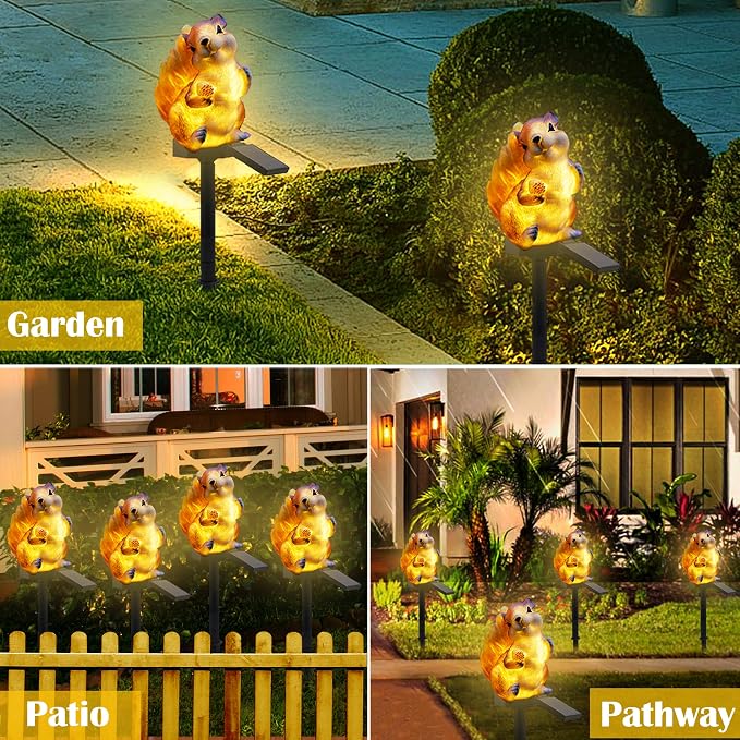 SmilingTown Solar Squirrel Garden Lights - Outdoor Decorative Stake Light Waterproof for Yard Patio Pathway Lawn Ornaments Garden Decorations Gifts (2 Packs)