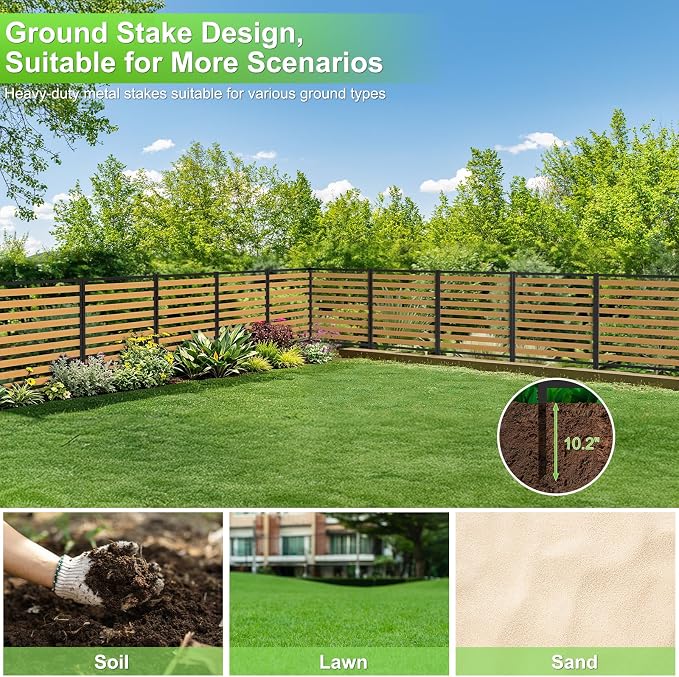 Air Conditioner Fence 3 Panels, Privacy Fence Screen 54.5" H × 39.4" W No-Dig Metal Wood Outdoor Pool Equipment Enclosure with Metal Stake, AC Unit Cover, Trash Bin Hider for Garden & Backyard