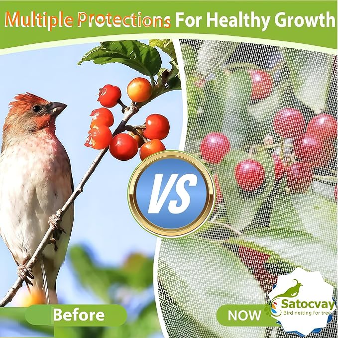 Large 1 Pack 12×10Ft Fruit Tree Netting with Drawstring & Zipper - Reusable Plant Protection Bag, Heavy Duty PE Mesh Cover for Blueberry Bushes - Blocks Birds/Deer/Squirrels