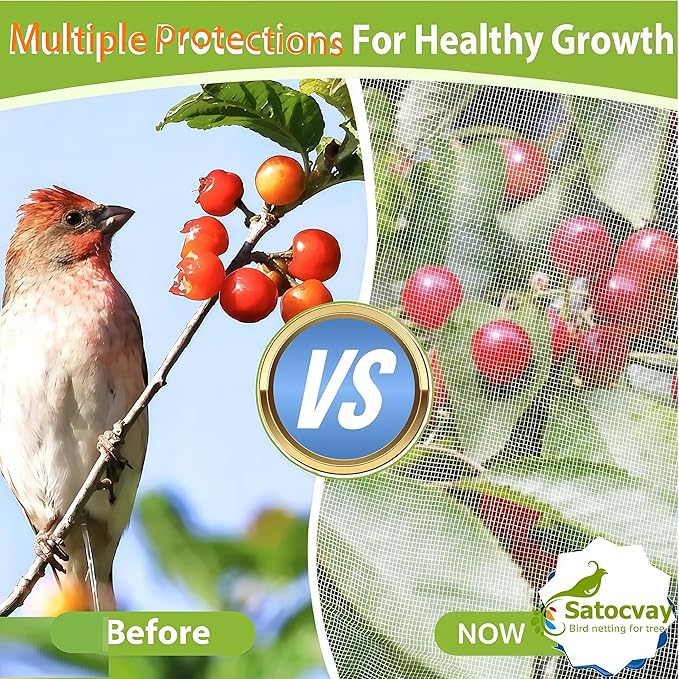 Extra Large Fruit Tree Netting 2 Pack 12×10Ft with Drawstring & Zipper - Reusable Plant Protection Bag, Heavy Duty PE Mesh Cover for Blueberry Bushes - Blocks Birds/Deer/Squirrels