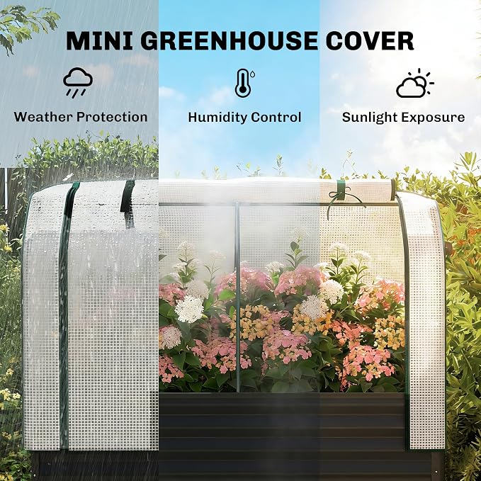 Outsunny Galvanised Raised Garden Bed with Greenhouse Cover, Metal Elevated Garden Bed with Legs, Bed Liner and Bottom Shelf, Outdoor Raised Planter Box for Vegetables, Herbs, Flowers, Black