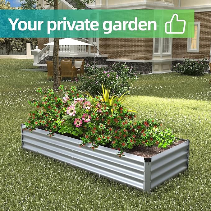 6x2x1 Ft 2Packs Metal Raised Garden Bed, Rectangular Outdoor, Garden Bed Planter Box for Vegetables, Flowers and Herbs, Color Coated Steel Raised Planter Bed Kit (Silver)