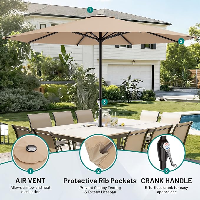 AreShark 12 FT Patio Umbrella for Outdoor, Outdoor Table Umbrella with Push Button Tilt and Crank, Outdoor Patio Umbrellas with 8 Sturdy Ribs, Patio Umbrellas for Market, Garden, Pool (Beige)