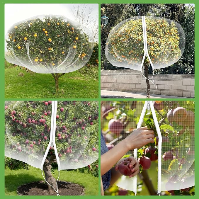 12'*12' Large Fruit Tree Netting for Squirrels and Birds with Drawstring, Insect Bird Netting Pest Barrier for Garden Protection (White)