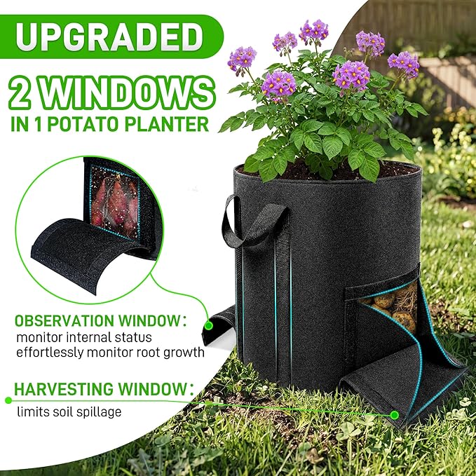 Mulctun 3Pcs 20 Gallon Potato Grow Bags, Grow Bags with Harvest & Visible Windows,Potato Bags for Growing Potatoes with Sturdy Handles,Potato Growing Containers for Growing Potatoes Vegetables