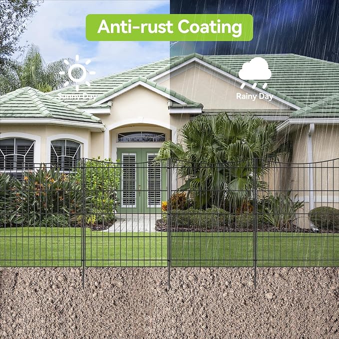 INJOPEXI Decorative Garden Fence 6 Panels 11.8ft(L)×30in(H) Garden Fences Outdoor with 6 Panels Rustproof Metal Wire No Dig Temporary Animal Barrier Fencing for Backyard Patio - Without Fence Gate