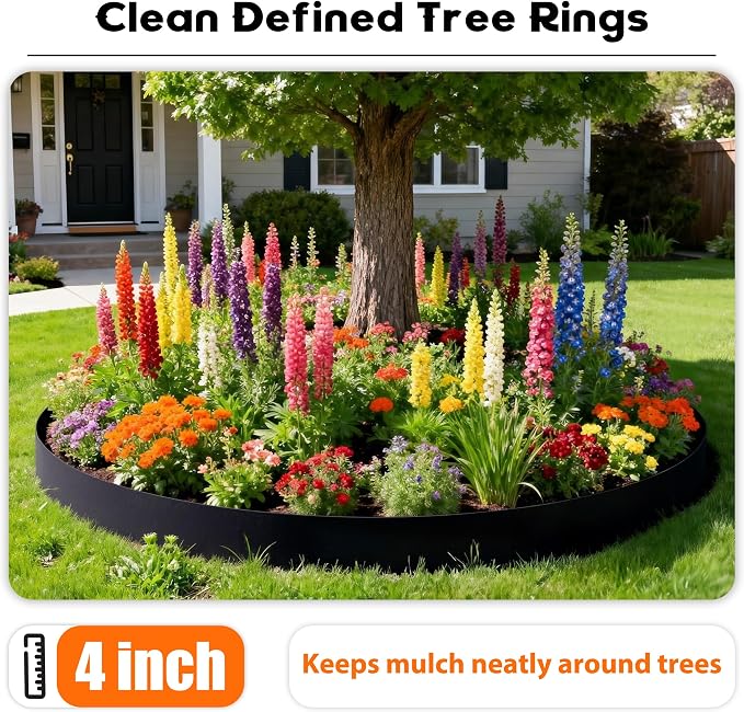 4 inch Tall Landscape Edging Kit 100FT Garden Edging with Spikes for Lawn Edging and Flower Beds (Black, 100FT)