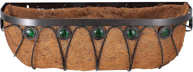 Arcadia Garden Products Hanging Window Basket Metal Trough Flower Planter with Coco Liner for Outdoor Windowsill, Railing, Patio, Garden, Balcony, Fence, 24-inch