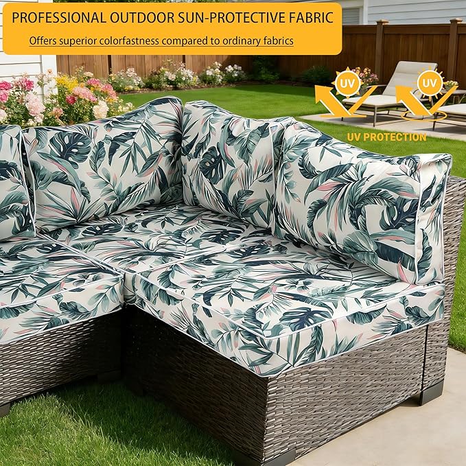 Outdoor Cushion Covers for Patio Furniture, Patio Cushion Covers Replacement with Zipper, Waterproof & Fade Resistant,Only Cover (Flower Color 1, 25.6Lx25.6Wx4H - Only Covers)