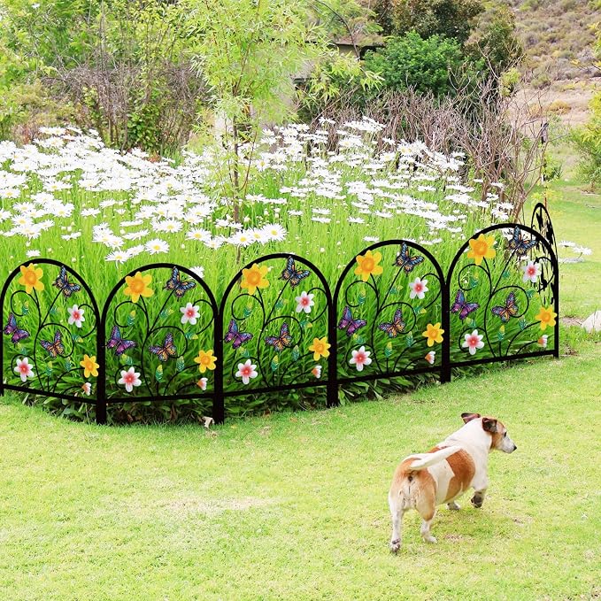 4 Pack Butterfly Decorative Garden Fence Metal Butterfly Flower Design Metal Arch Garden Fence Border for Yard Patio Flower Bed Lawn Outdoor Landscape Decoration Animal Barrier Fence for Garden